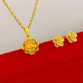 Vergoldete Schmuck-Sets für Frauen Blume Anhänger Halskette Ohrringe 2 stücke Set Hochzeit Schmuck