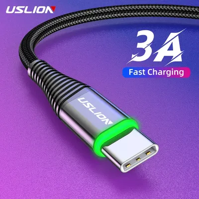 USLION 0,5 m/1 m/2 m LED 3A USB Typ C Kabel Schnellladekabel für Samsung Galaxy Xiaomi Huawei Note 7 Image
