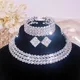 Klassische Strass Kristall Choker Halskette Ohrringe und Armband Set für Frauen Silber Farbe Braut