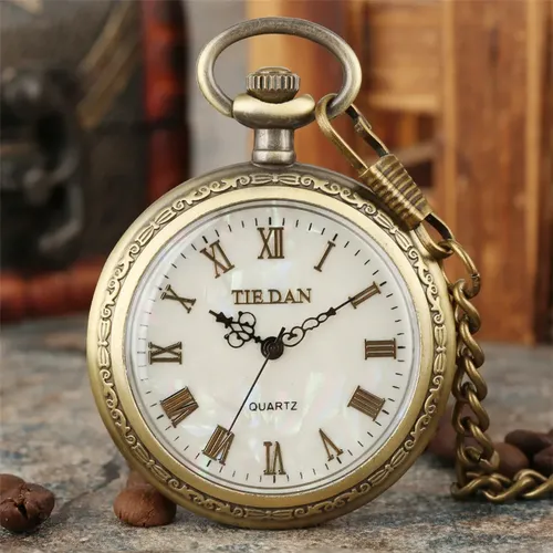 Bronze Retro Römischen Ziffern Anzeige Quarz Taschenuhr Vintage Anhänger Uhr für Männer Frauen Fob