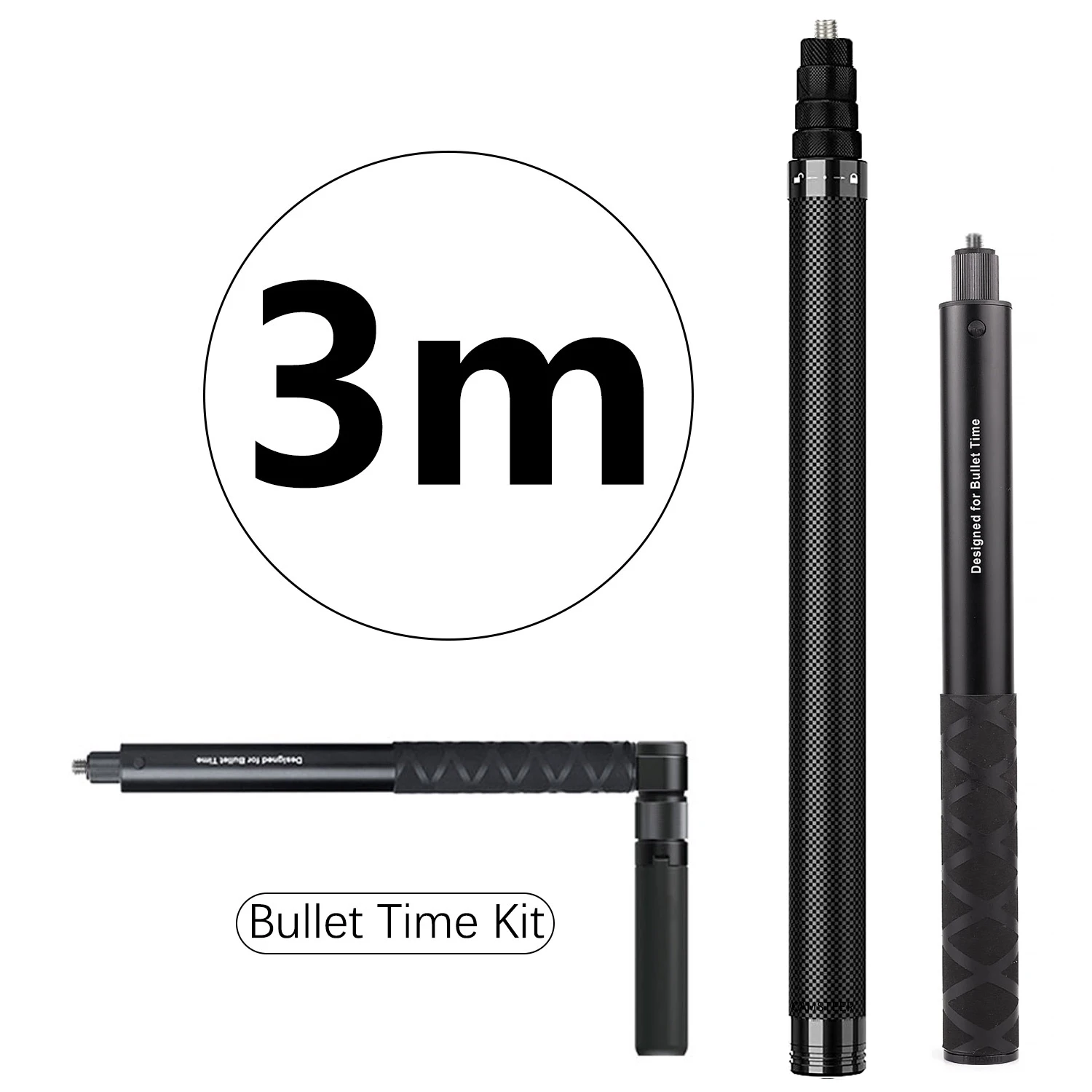 1,2 m 3 m Carbon Fiber Unsichtbare Selfie Stick Bullet Time Rotierenden Griff Stativ für GoPro Max2 Insta360 X5 X4 DJI Osmo 360 Kamera Image