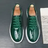 Frühling Herbst Leder Schuhe Hohe Qualität Patent Leder Casual Schuhe Lace Up Sneakers Grün Mode Sohle Designer Leder Schuhe
