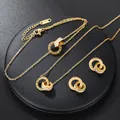 Luxus elegante Edelstahl römische Ziffern Schmuck Set für Frauen Kristall Ohrringe Armband Halskette