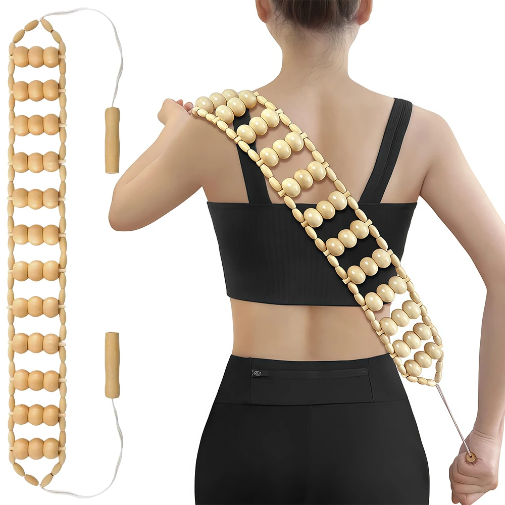 Ganzkörpermassage Roller Seil Holz Rückenmassage Roller Seil Holz Therapie Cellulite Massage Werkzeuge für Nacken Bein Rückenschmerzen Linderung Image