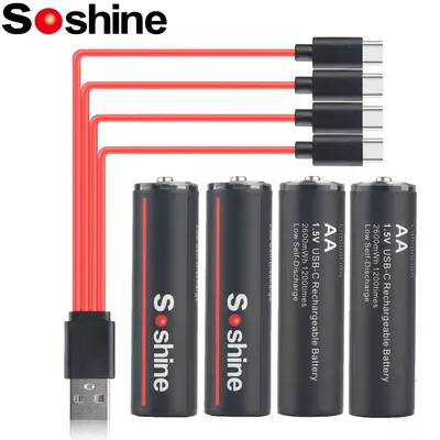 Soshine 1 5 v 2600mwh Li-Ionen-Akku aa Lithium batterien 1200-facher Zyklus Typ c aa Batterie mit