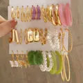 Trendy Bunte Ohrringe Set Für Frauen Mädchen Grün Harz Perle Gold Farbe Metall Kreis Baumeln