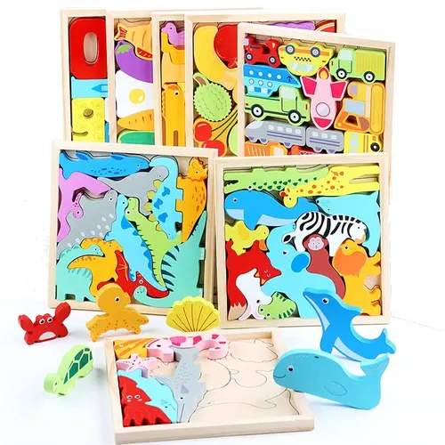 Baby Montessori Spielzeug Holz Puzzle Tangram Puzzle-Spiel 3D Puzzle Vorschule früh lernen
