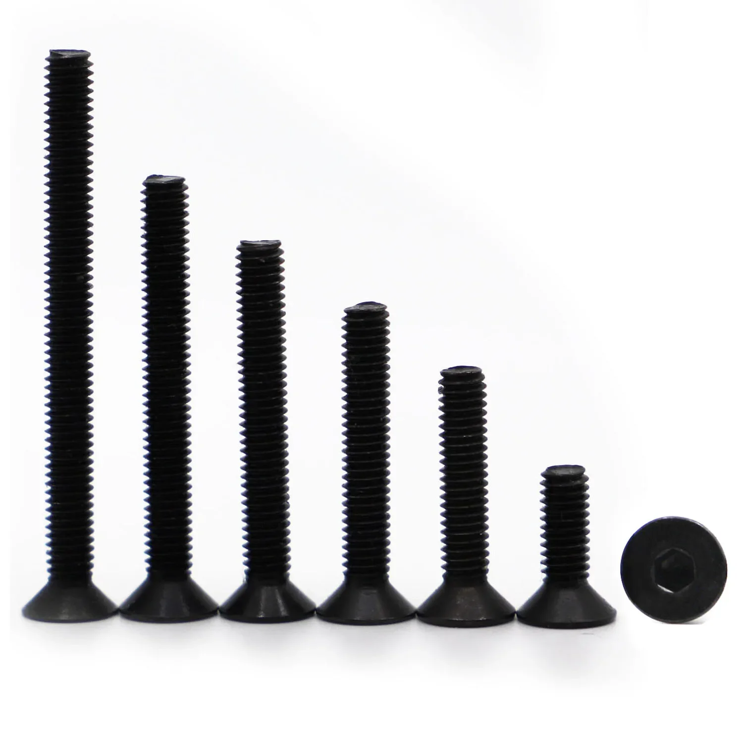 Innensechskantschraube DIN7991 M2 M2,5 M3 M4 M5 M6 M8 M10 M12 Schwarzer Stahl mit Innensechskant und flachem Senkkopf der Güteklasse 10.9 Image