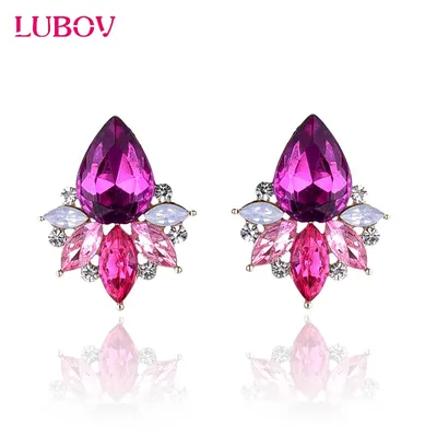 LUBOV Mode Strass Intarsien Bunte Kristall Stein Frauen Piercing Ohrringe Gold Farbe Metall Piercing