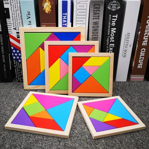 Holz Tangram Puzzles Für Kinder Mit 7 Farbige Stücke Bildungs Gehirn Teaser lernen Spielzeug Für