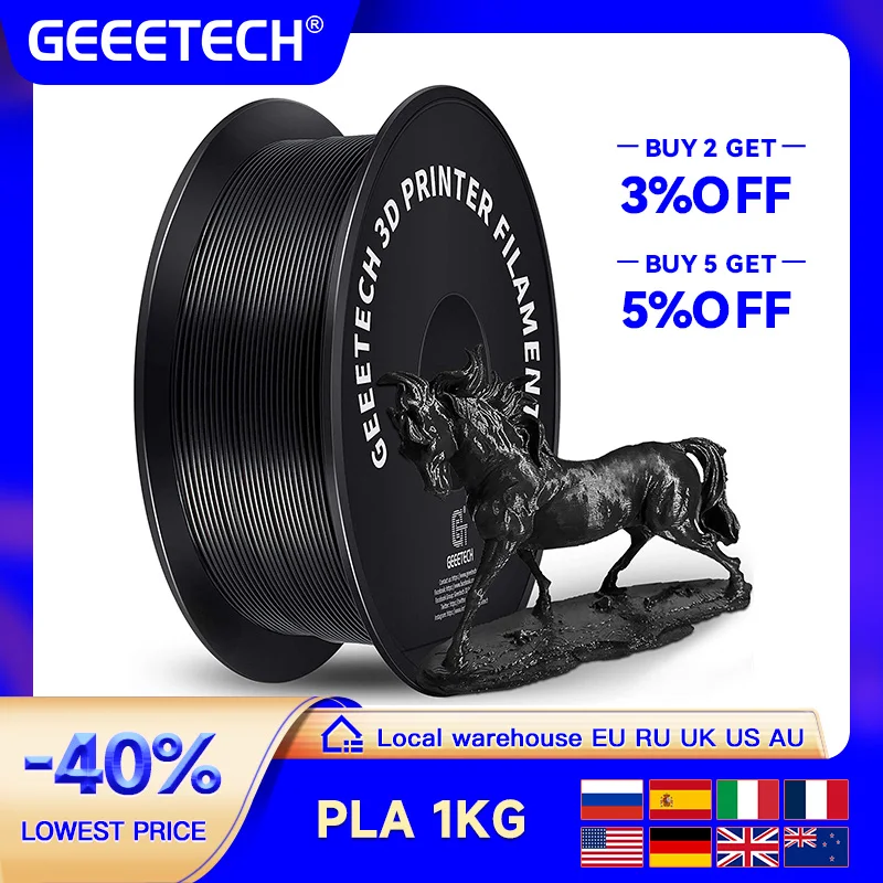 Geeetech 3D-Drucker-Filament, reiner PLA-PETG-Kunststoff, 1,75 mm, 1 kg (2,2 Pfund), verwicklungsfrei, 3D-Druckmaterialien, Vakuumverpackung Image