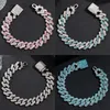 Mode Rosa Blau Iced Out Kristall Zinke Kubanischen Link Kette Armband für Frauen Bling Strass Kubanischen Armbänder Hip Hop Schmuck
