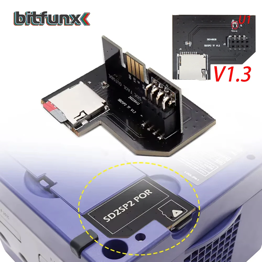 BitFunx TF MicroSD-Kartenadapter SD2SP2 POR für Nintendo Gamecube NGC NTSC Serial Port 2-Gold HQ ENIG Surface Image