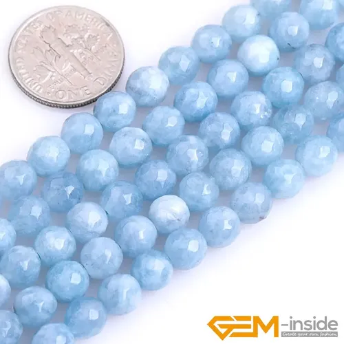 Blau Aquamarine Farbe Jade Faceted Runde Perlen Für Schmuck Der Strang 15 zoll DIY Armband