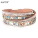 ALLYES Frauen Leder Armband Tschechische Kristall Vintage Boho Mehrere Layered Bohemian Doppel Wrap