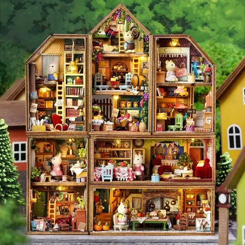 Neue DIY Mini Kaninchen Stadt Casa Holzpuppe Häuser Miniatur-Baukästen mit Möbeln Puppenhaus