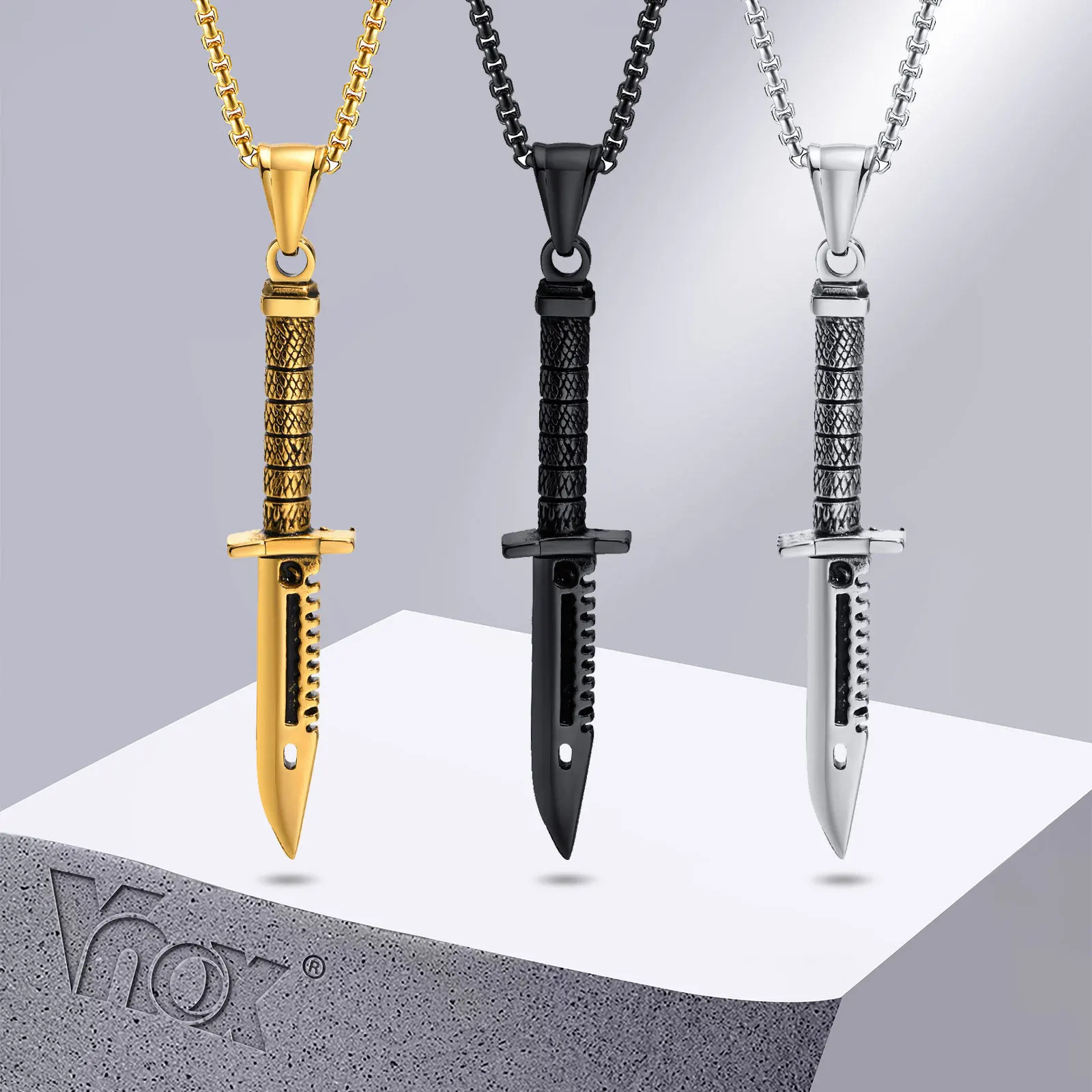 Vnox Coole Punk Dolch Halsketten für Männer, Hip Hop Edelstahl Stiletto Anhänger Männlicher Kragen Geschenk Schmuck