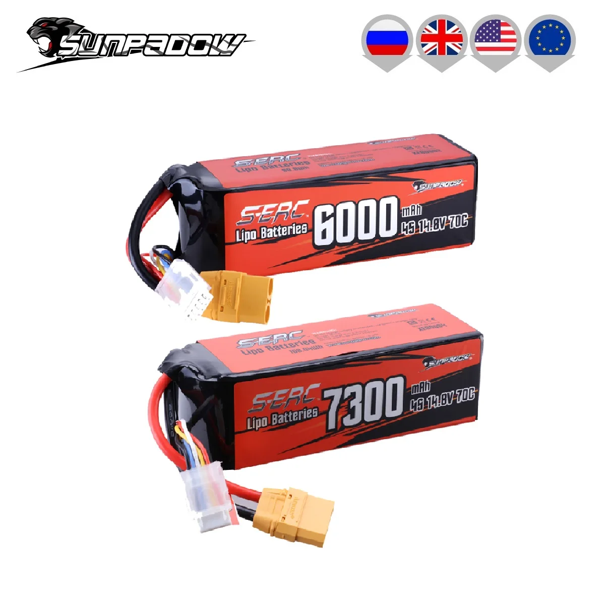 Sunpadow 4S Lipo Akku für 6000mAh 7300Ah 70C 14,8V mit XT90 Stecker Stecker für RC Auto LKW Tank Truggy Fahrzeug Buggy Hobby Image