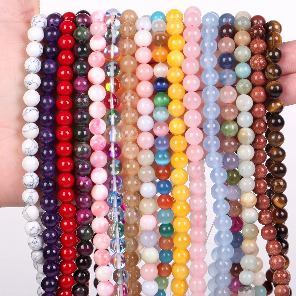 Natursteinperlen 4–10 mm Amethyste Lava Türkise Achate Jade Granat Quarzperlen für Schmuckherstellung DIY Armband Halskette