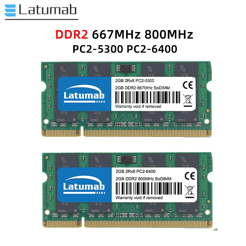 Latumab Memoria RAM DDR2 4 GB 8 GB 800 MHz 667 MHz Laptop SODIMM Speicher PC2-5300 6400 RAM 200Pin 1,8 V Notebook-Speicher Dual Channel Image