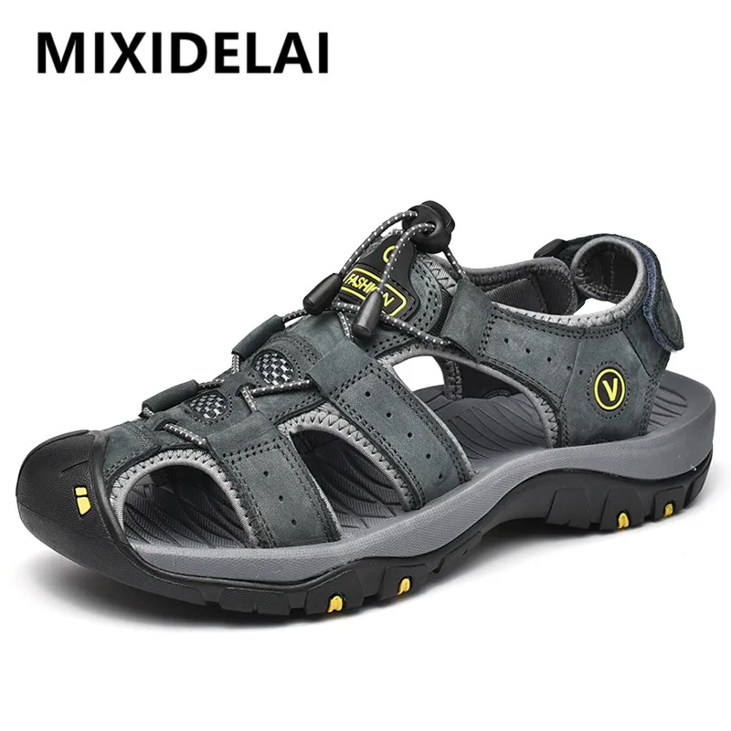 MIXIDELAI Echtes Leder Männer Schuhe Sommer Neue Große Größe männer Sandalen Männer Sandalen Mode Sandalen Hausschuhe Große Größe 38-47
