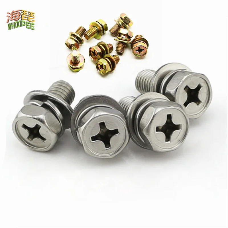 5/50pc M3 M4 M5 M6 M8 Edelstahl Kreuz Phillips Externe Hex Sechskant SEM Schraube Flache Unterlegscheibe frühling Dichtung Montieren Bolzen Image