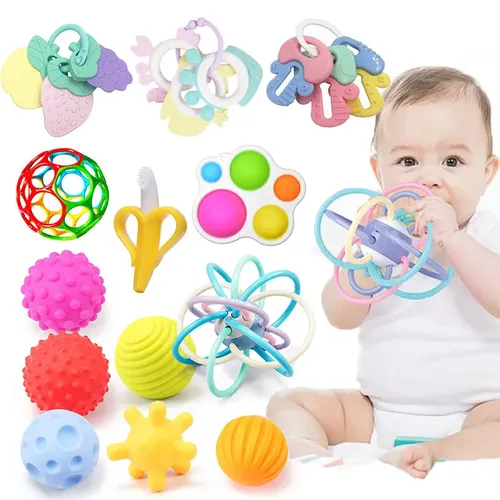 Rassel Beißring Spielzeug Für Babys Entwicklung Baby Spiele Sensorischen Spielzeug Baby Beißring Für