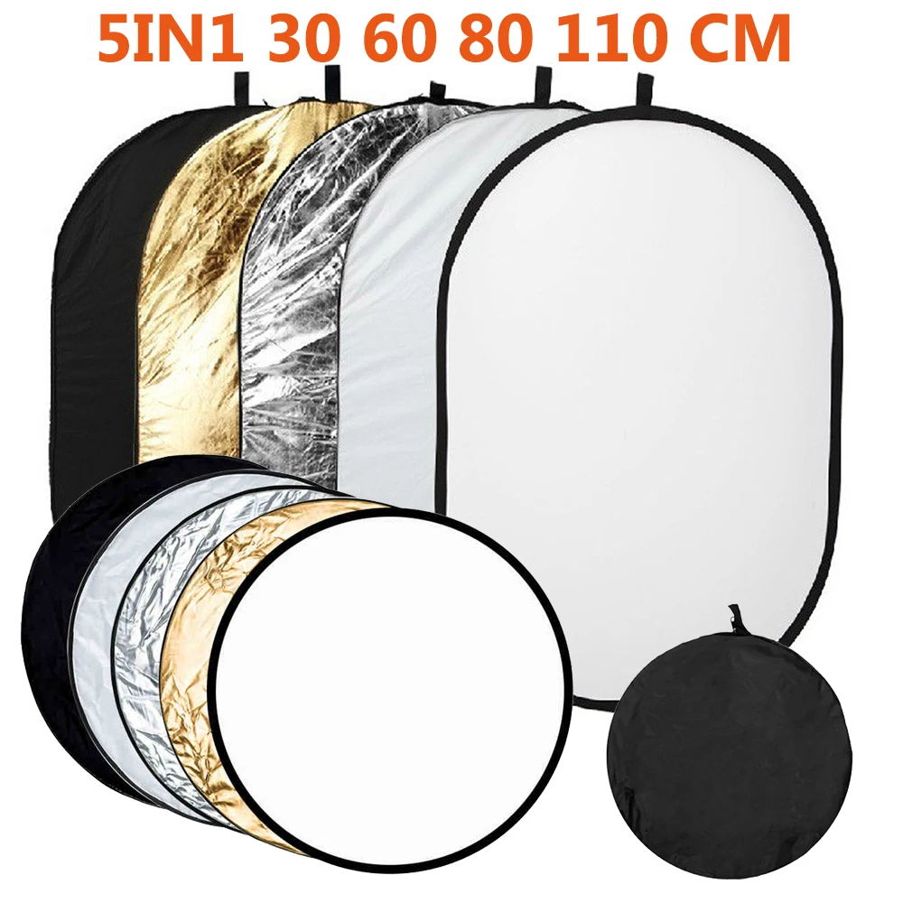 110/80/60/30cm 12 Zoll Reflektor 5 in 1 Fotos runder Reflektor für Fotografie Licht Diffusor Fotostudio Zubehör Handgriff tragbar Image