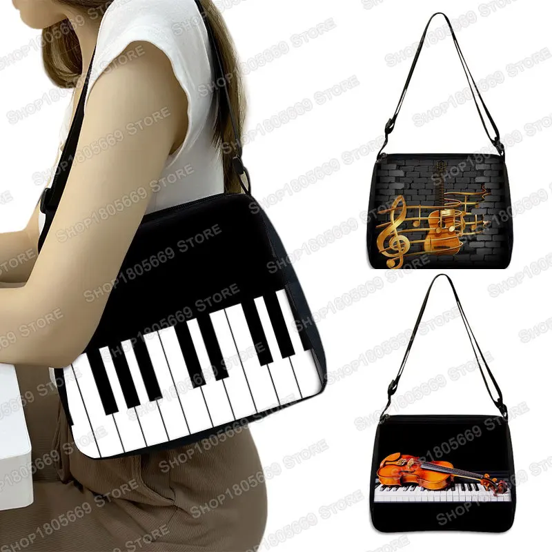 Handtaschen mit Musiknoten-Aufdruck für Damen, lässige Umhängetaschen, Klavier, Gitarre, Umhängetasche, Mädchen-Umhängetasche, modische Umhängetasche, Geschenk Image