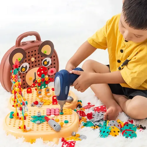 203 stück kinder Reparatur Toolbox Kreative Mosaik Puzzle Spielzeug Mit Bohrmaschine Schraube