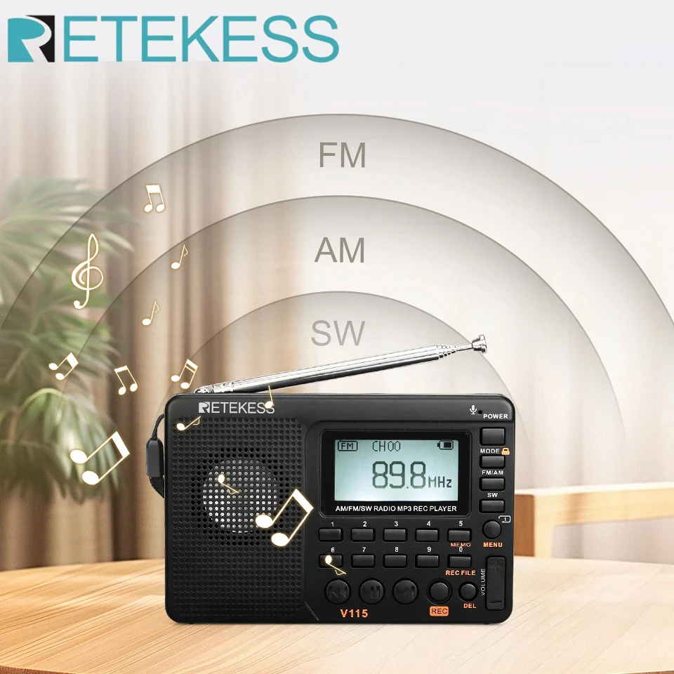 RETEKESS V115 Radio FM AM SW Tragbare Radios Wiederaufladbare Radiobatterien mehrere Bänder USB-Recorder-Lautsprecher für ältere Menschen TX32 Image