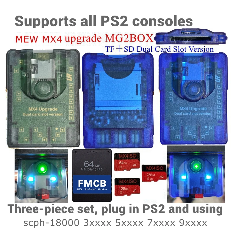 MX4 Dual Slot Edition MG2BOX TF SD-Kartenadapter für ALLE PS2-Konsolen + 256G/128G/64G TF/SD + PS2 FMCB-Karte optionale Kombination Image
