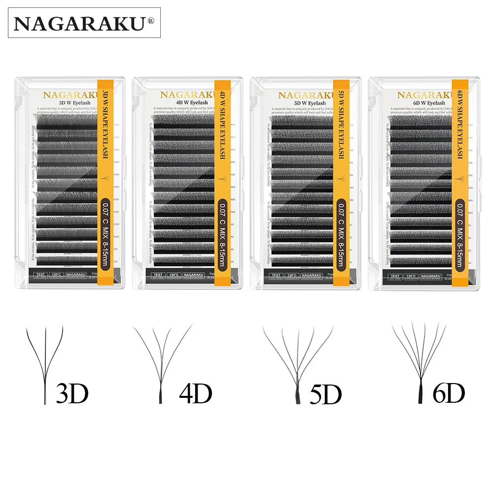 NAGARAKU Automatische Blüte W-Form Bloom 3D 4D 5D 6D Vorgefertigte Fächer Wimpernverlängerung Natürliches weiches Licht Volldicht Image