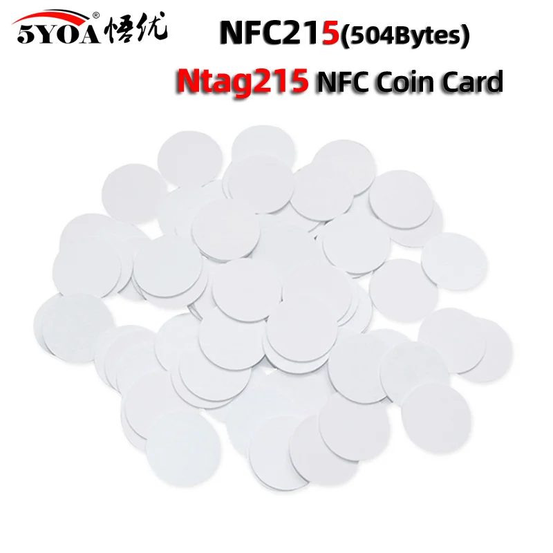 50/30 Stück NFC Ntag215 Münze TAG Schlüssel 13,56 MHz NTAG 215 Kartenetikett RFID Ultraleichte Tags Etiketten 25 mm Durchmesser runde Box Image