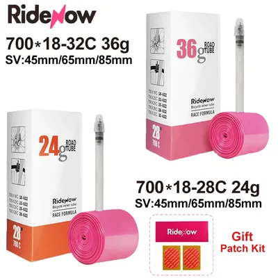 RideNow Ultraleichter Fahrradschlauch 700 °C x 18, 25, 28, 32, Rennrad-MTB-Fahrrad-TPU-Reifen, 45/65/85 mm Länge, französisches Ventil, superleichter Schlauch
