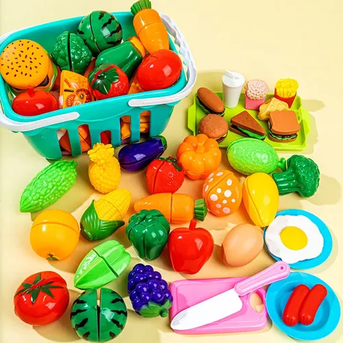 Pädagogisches Spielzeug Kunststoff Küche Spielzeug Set geschnitten Obst und Gemüse Lebensmittel