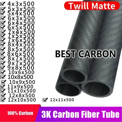 Freies shiping 4 5 6 7 8 9 10 11 12mm mit 500mm länge Hohe Qualität Twill Matte 3K Carbon Fiber