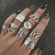 Hiphop Vintage Silber Farbe Poker Engel Flügel Finger Ringe für Frauen Punk Herz Schmetterling Boho