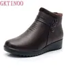 GKTINOO 2025 Mode Winter Stiefel Frauen Leder Knöchel Warme Stiefel Mama Herbst Plüsch Keil Schuhe Frau Schuhe Große Größe 35-41