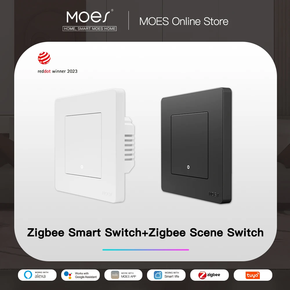 MOES Smart Lichtschalter Tuya ZigBee Star Ring Serie Kein Neutralleiter Kein Kondensator erforderlich Smart Life Funktioniert mit Alexa Google Home Image