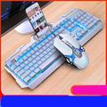 Gaming Keyboard RGB Rainbow LED Backlit 104 Keys Full Size Keyboard with Ergonomic Wrist Rest Waterproof Light Up USB Wired Keyboard for PC Mac Xbox - ice blue Keyboard+mouse