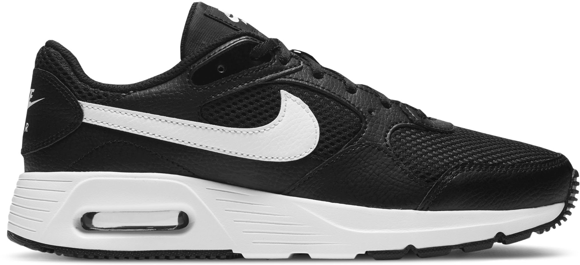 Sneaker NIKE SPORTSWEAR "AIR MAX SC", Gr. 42,5, schwarz-weiß (schwarz, weiß, textil), Leder, Textil, Sportlich, Schuhe