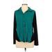 Princess Vera Wang Long Sleeve Button Down Shirt: Green Color Block Tops - Women's Size X-Large