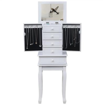 Standing Jewelry Armoire with Mirror, 5 Drawers & 14 Necklace Hooks, Jewelry Cabinet Chest with Removable Ring Storage Slot and