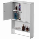 Wall Mount Bathroom Cabinet Wooden Medicine Cabinet Storage Organizer Double Door Open Display Shelf, with Towel Bar