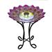 21" Red and Pink Dahlia Outdoor Glass Solar Bird Bath with Stand