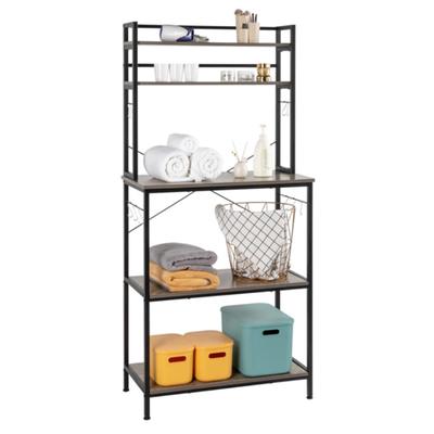 5-Tier Kitchen Bakers Rack with 10 S-Shaped Hooks, Industrial Microwave Oven Stand, Cart Storage Shelf Organizer