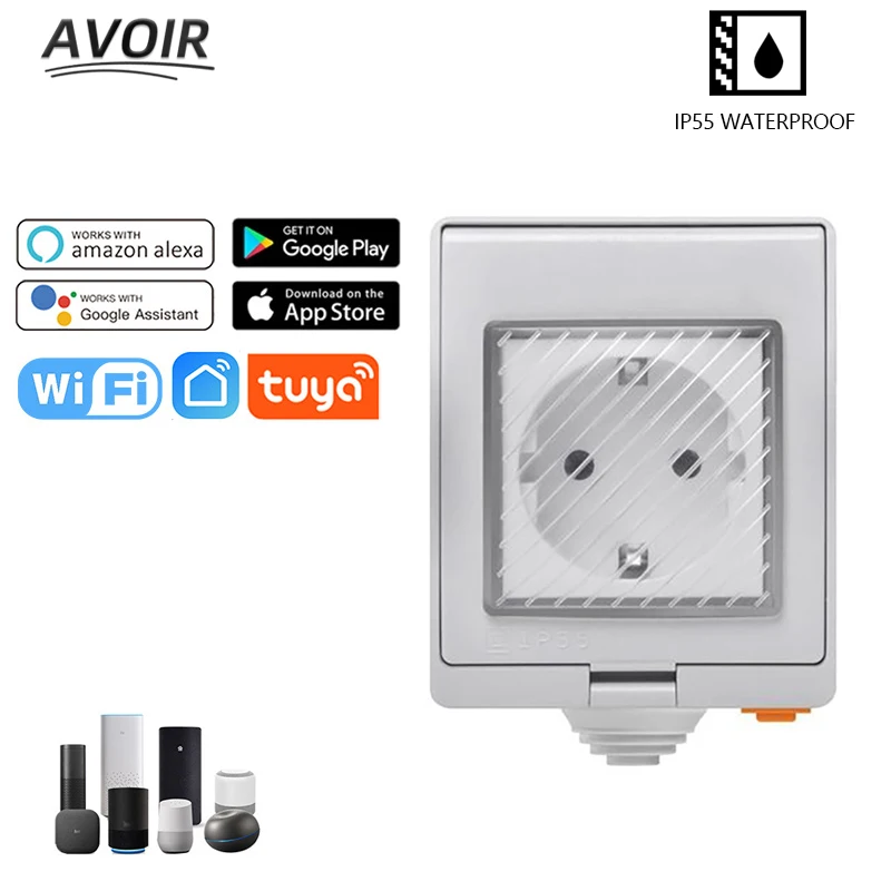 Avoir Tuya IP55 Wasserdichte Steckdose EU Stecker Wifi Smart Steckdosen 220V Outdoor Fernbedienung Funktioniert Mit Alexa Google hause Image