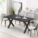 Modern Square Dining Table with Printed Black Marble MDF Table Top+Gold X-Shape Table Leg, Easy to Assemble