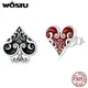 WOSTU 925 Sterling Silber Poker Herz Asymmetrische Schwarz Rot Stud Ohrringe Für Frauen Fashion